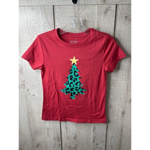 Mighty Fine Womens XS Animal Print Christmas Tree Graphic Red T Shirt - Picture 1 of 6